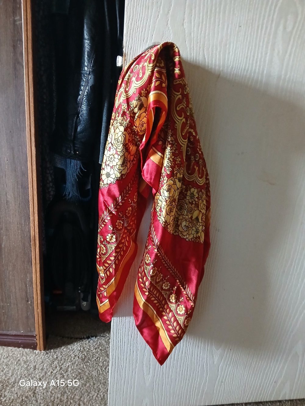 Red and Gold Floral Silk-Feel Scarf